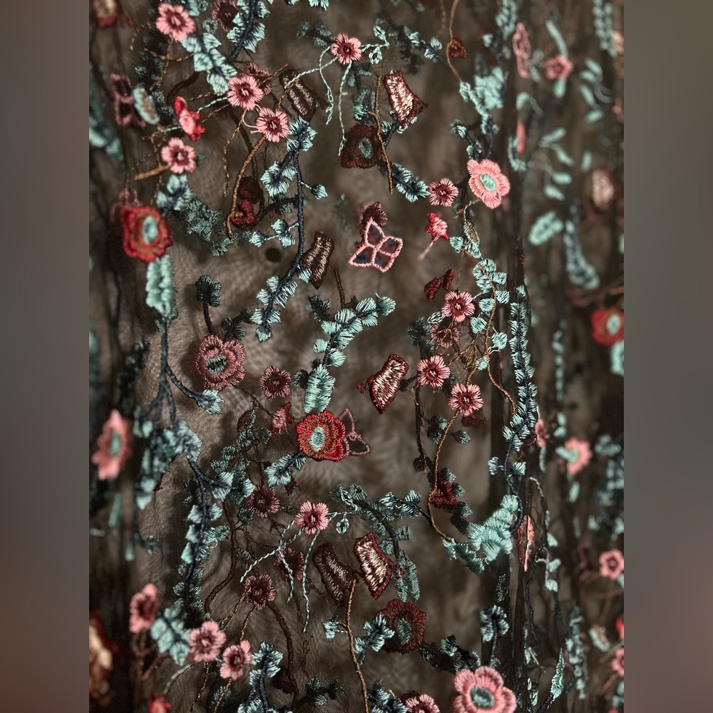 Michel Studio Black Mesh Sheer Top Colorful Flowe… - image 3